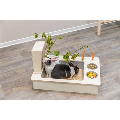 Trixie Voederstation Met Voerbak / Waterbak / Hooiruif Hout Naturel