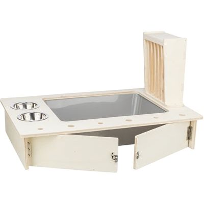Trixie Voederstation Met Voerbak / Waterbak / Hooiruif Hout Naturel