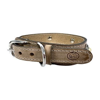 Sazzz Halsband Hond Boho Treasure Stone Vintage Leer Beige