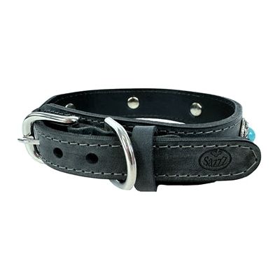 Sazzz Halsband Hond Boho Treasure Stone Vintage Leer Antraciet