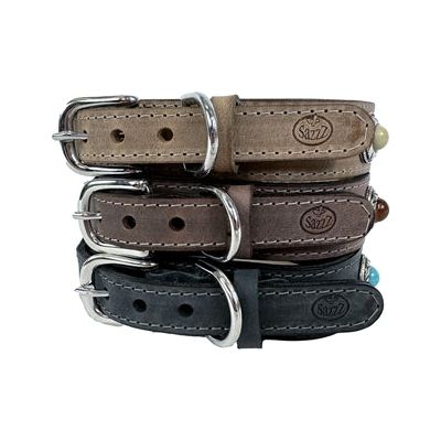 Sazzz Halsband Hond Boho Treasure Stone Vintage Leer Antraciet